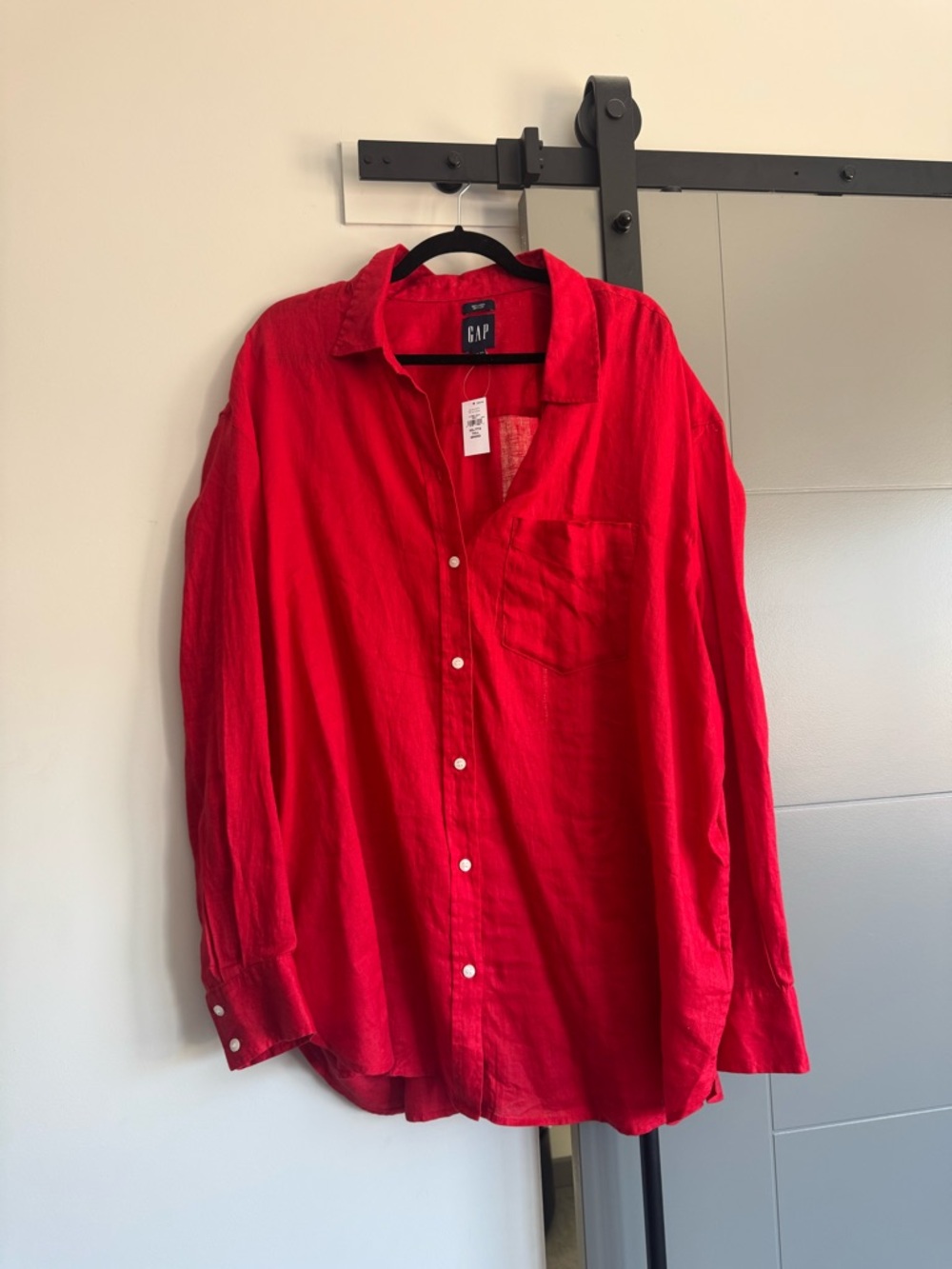 GAP Womens oversized linen shirt Bright Red Casual Button-Down Shirt